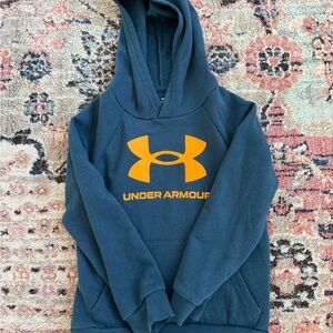 Under Armour youth small Blue Hoodie with Orange Logo